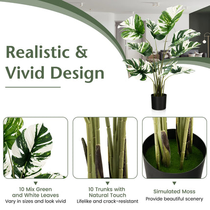 Dreamade 4ft Artificial Monstera Deliciosa Plant, 2 Pack Tall Fake Tropical Palm Tree in Pot with 10 Decorative Split Leaves