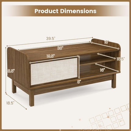 Dreamade Coffee Table with Storage and Sliding Doors, Mid-Century Modern Coffee Table with Adjustable & Removable Shelf