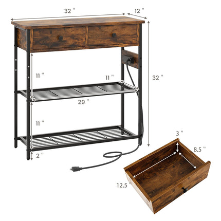 Dreamade Console Table with Outlets - 3-Tier Entryway Table w/USB Ports, 2 Storage Drawers