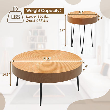 Dreamade Round Coffee Table Set of 2 - Sofa Side Nesting Table w/Solid Pine Wood Top