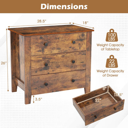Dreamade Small 3-Drawer Dresser for Bedroom - 28.5” x 18” x 26” Wide Chest of Drawers, Modern Large Nightstand