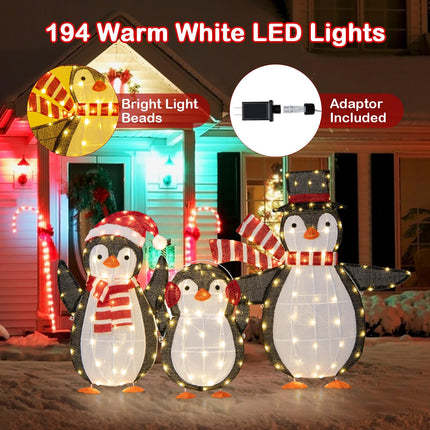 Dreamade Set of 3 Lighted Christmas Penguins with LED Lights Outdoor Glowing Holiday Display