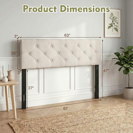 Dreamade Queen/Full Size Button Tufted Linen Fabric Head Board with Wood Support Legs