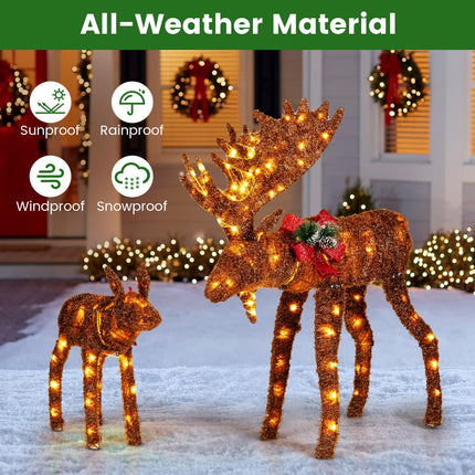 Dreamade 2 Pieces Lighted Christmas Moose Family, Light-up Xmas Deer Decorations with 170 LED Lights