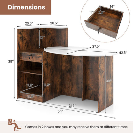 Dreamade Reception Desk, Front Counter Desk with Lockable Drawer, Oval Tabletop & Adjustable Shelf