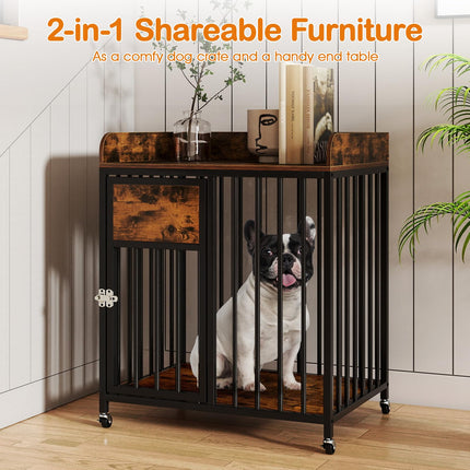Dreamade Dog Crate Furniture with Lockable Door & Wheels