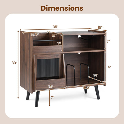 Dreamade Record Player Stand with LED Light and Power Outlets Large Turntable Stand with Sliding Door