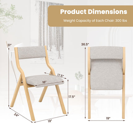 Folding Dining Chair Set of 2, No Assembly Folding Chairs w/Linen Padded Seats - Dreamade