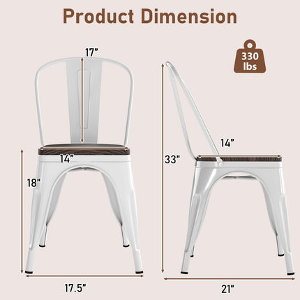 Dreamade Metal Dining Chairs Set of 4 Stackable Armless Kitchen Chairs w/Elm Wood Seat