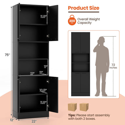Dreamade Kitchen Pantry Cabinet, 75” Tall Freestanding Cupboard with Doors & Shelves