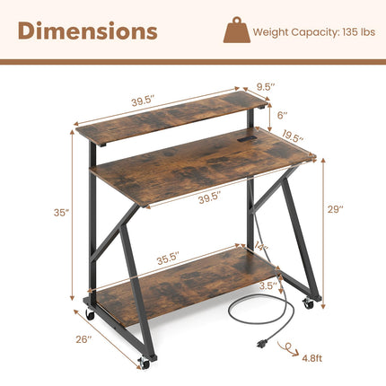 Dreamade Rolling Computer Desk with Charging Station