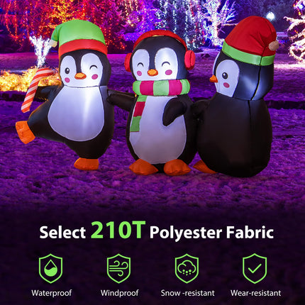 Dreamade 6FT Christmas Inflatables, LED Lighted Xmas Inflatable Penguin Family Hand in Hand