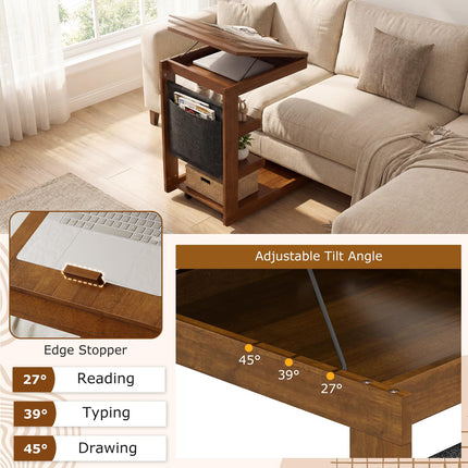 Dreamade C-Shaped End Table with Wheels w/Adjustable Desktop