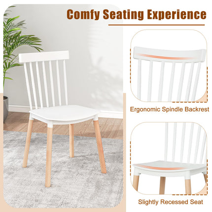 Dreamade Set of 4 Windsor Dining Chairs White, Modern Kitchen Chairs w/Spindle Backs & Curved Seats