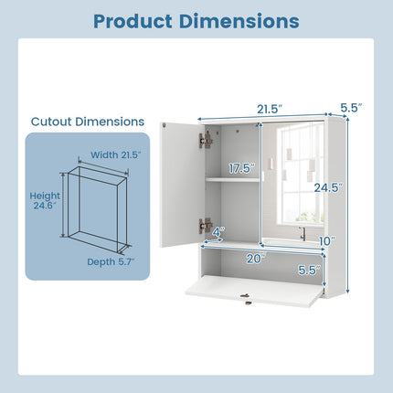 Dreamade Bathroom Wall Mount Cabinet with Mirrored Doors