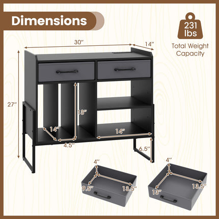 Dreamade Large Record Player Stand with Charging Station Mid Century Modern Vinyl Storage Cabinet
