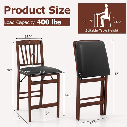 Dreamade Folding Bar Stools Set, 24.5" Counter Height Bar Dining Chairs with Back