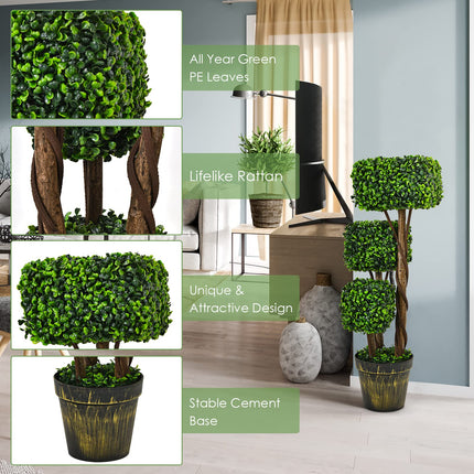 36' Artificial Triple Square Shaped Boxwood Topiary Tree W/ Cement-Filled Plastic Pot - DreamadeUS