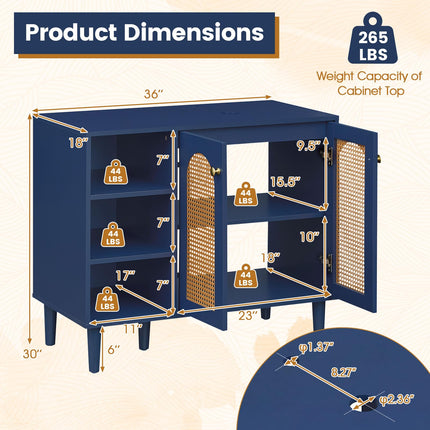 Dreamade 36" Bathroom Under Sink Storage Cabinet with 2 Rattan Doors
