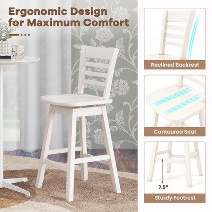 Dreamade Wood Bar Stools, Swivel Counter Height Bar Stools with Slatted Hollow Back & Ergonomic Contoured Seat