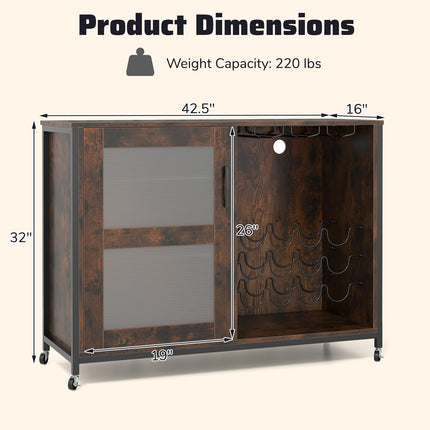 Dreamade Wine Bar Cabinet with LED Light Kitchen Buffet Sideboard