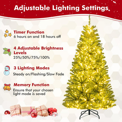 Dreamade 6FT | 7FT | 8FT Pre-Lit Remote Control Artificial Christmas Tree with Warm White LED Lights