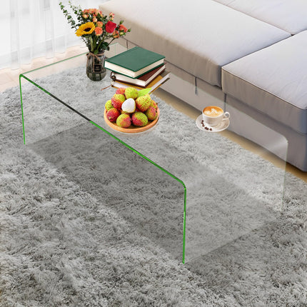 Dreamade 42 x 19.7 Inch Clear Tempered Glass Coffee Table with Rounded Edges