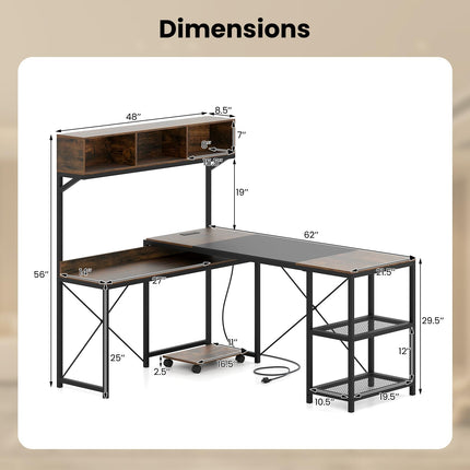 Dreamade 62" L-Shaped Computer Desk with Power Outlets