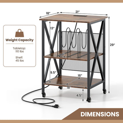 Dreamade Record Player Stand with Charging Station Turntable Stand with Record Storage & 4 Rolling Wheels