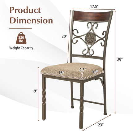 Dreamade Upholstered Dining Chair Set, Vintage Metal Dining Chairs with Soft Padded Seat Cushion