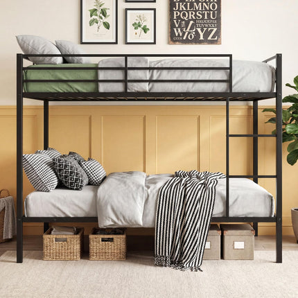Dreamade Heavy-Duty Metal Bunk Bed Full Over Full with Ladder & Full Length Safety Guardrail