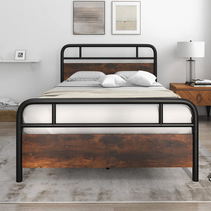 Dreamade Full Size Metal Bed Frame with Wood Headboard and Footboard
