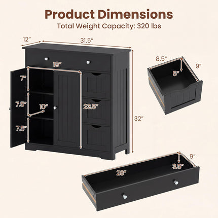 Dreamade Bathroom Storage Cabinet with 4 Drawers and 2 Doors