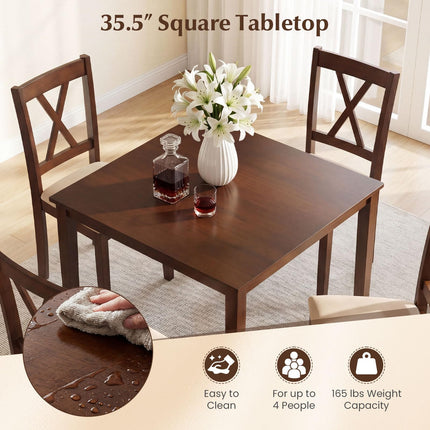 Dreamade 35.5" Square Kitchen Table with Solid Rubber Wood Legs for 4