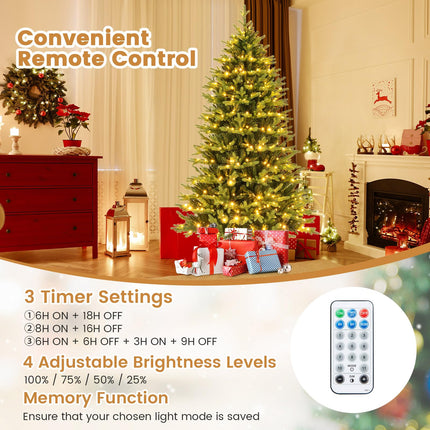 Dreamade 7ft Hinged Xmas Full Tree with 470 Warm White & Multicolored LED Lights