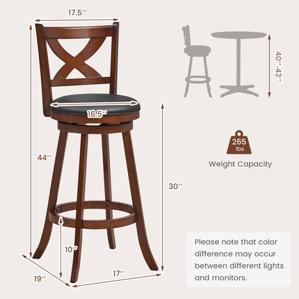 Dreamade Swivel Bar Stools Set of 2, Farmhouse Wooden Barstools with Back