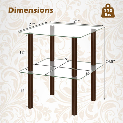 Dreamade Round/Square 2-Tier Sofa Side Table with Clear Tempered Glass Top & Shelf (1/2)