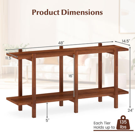 Dreamade 2 Tier Wood Bookshelf 48" Modern Wide Storage Shelf