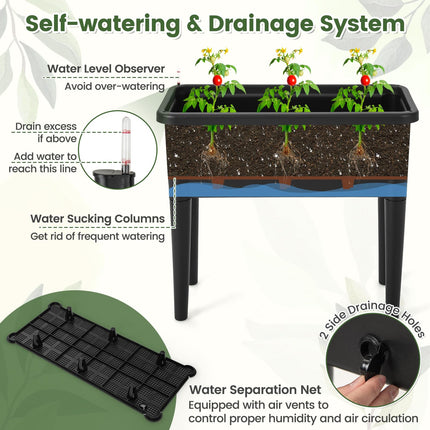 Dreamade Raised Garden Bed with Climbing Trellis, Self-Watering Elevated Planter