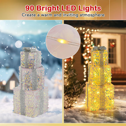 Dreamade 3 Pieces Christmas Lighted Gift Boxes ( Laser Fish Scale )