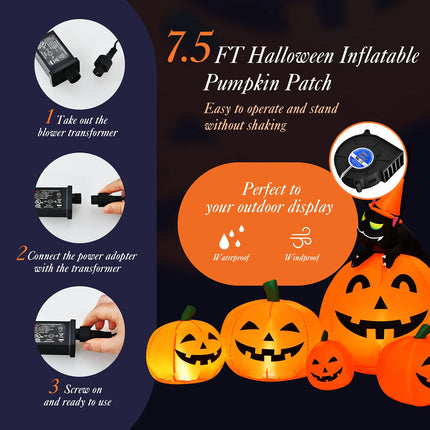 DREAMADE Halloween Inflatable Pumpkin w/Cat 7.5FT Lighted Yard Inflatable
