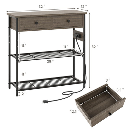 Dreamade Console Table with Outlets - 3-Tier Entryway Table w/USB Ports, 2 Storage Drawers