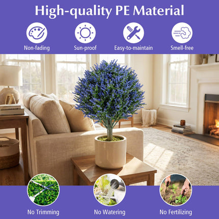 Dreamade Set of 2 Artificial Lavender Topiary Ball Trees | Sun-Proof Indoor Outdoor Fake Evergreen Plants