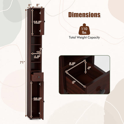 Dreamade Slim Bathroom Storage Cabinet - 71" Tall Narrow Floor Cabinet Cupboard with 2 Doors