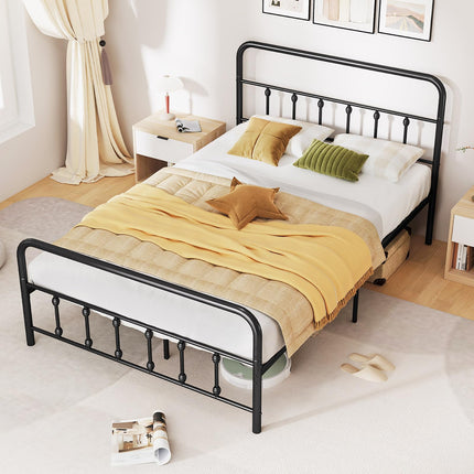 Dreamade King/Queen/Full Size Metal Platform Bed Frame, Victorian Style Platform Bed with Headboard & Footboard