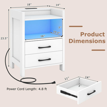 Dreamade LED Nightstand with Charging Station Set of 1/2 Bedside Table