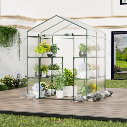 Dreamade Walk-in Greenhouse w/ 3 Tiers 4 Shelves, 4 Ground Stakes & Ropes, PVC Cover