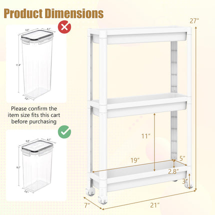 Dreamade 2-Pack 3-Tier Slim Rolling Storage Cart