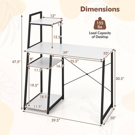 Dreamade Computer Desk with Shelves, 47.5” Home Office Desk with Bookshelf, Host Stand