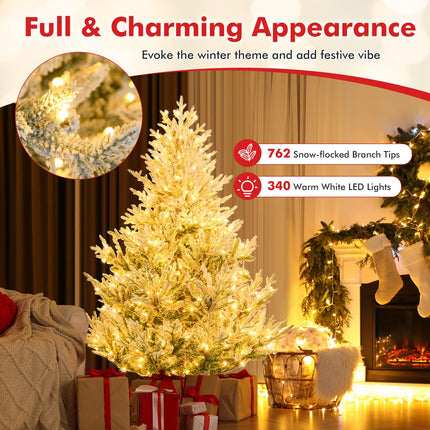 Dreamade 6FT / 7FT / 8FT Pre-Lit Snow Flocked Christmas Tree | Holiday Home Office Decoration